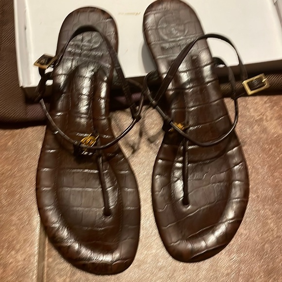 Tory Burch Shoes - Tory Burch Emmy Embossed Leather T-strap Sandals